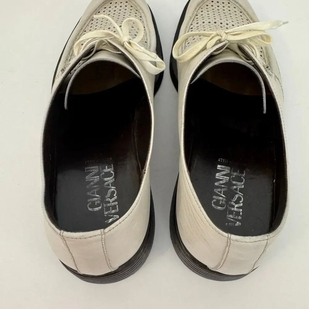 Gianni Versace Vintage Perforated Leather Lace-Up Shoes Brogues White Men's 11